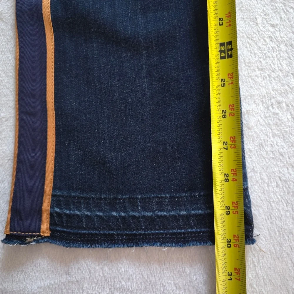 LOGO Lori Goldstein Bootcut Jeans Side Stripe Raw Hem Dark Wash Blue 12 New